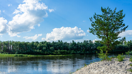 The picturesque landscapes of the summer Desna River in the Kyiv region captivate with lush...