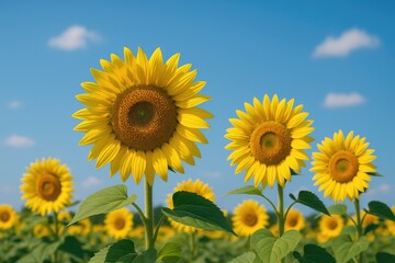 Obraz premium Stunning sunflower field under a clear blue sky