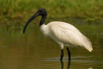 Obraz premium A bird with a dark head resting in its environment under daylight