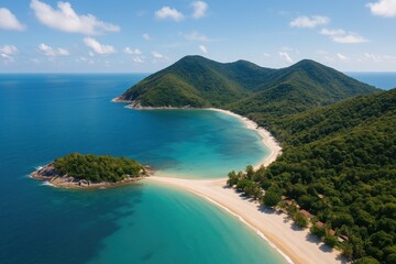 Obraz premium Bird's-eye perspective of a secluded beach and its scenic overlook