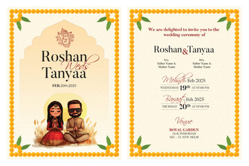 Indian traditional style wedding invitation card design 