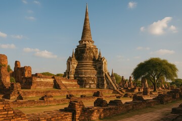 Fototapeta premium Historic Temple Tower in the Old Capital City, Southeast Asia