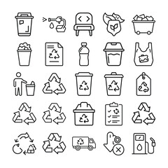 Collection of Recycling and Environmental Icons Representing Sustainability and Responsible Waste Management