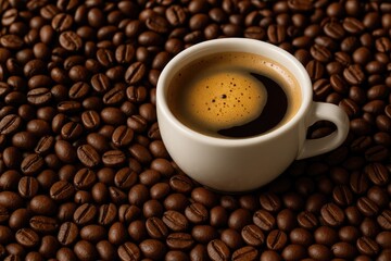 Obraz premium A mug filled with coffee alongside scattered beans
