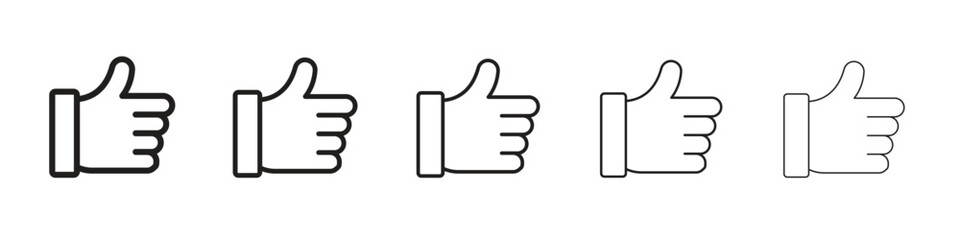 Thumb up iconBlack linear bold and thin strokes set