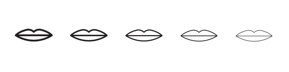 Thin lips iconBlack linear bold and thin strokes set