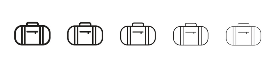 Sports bag iconBlack linear bold and thin strokes set