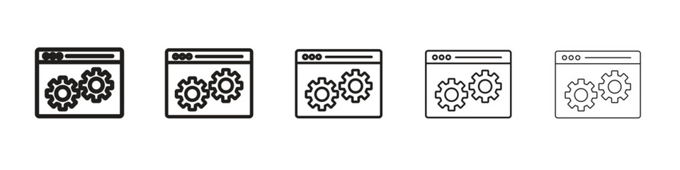 Software iconBlack linear bold and thin strokes set