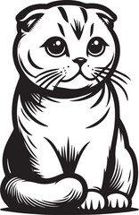 Scottish Fold Cat Vector in black and white