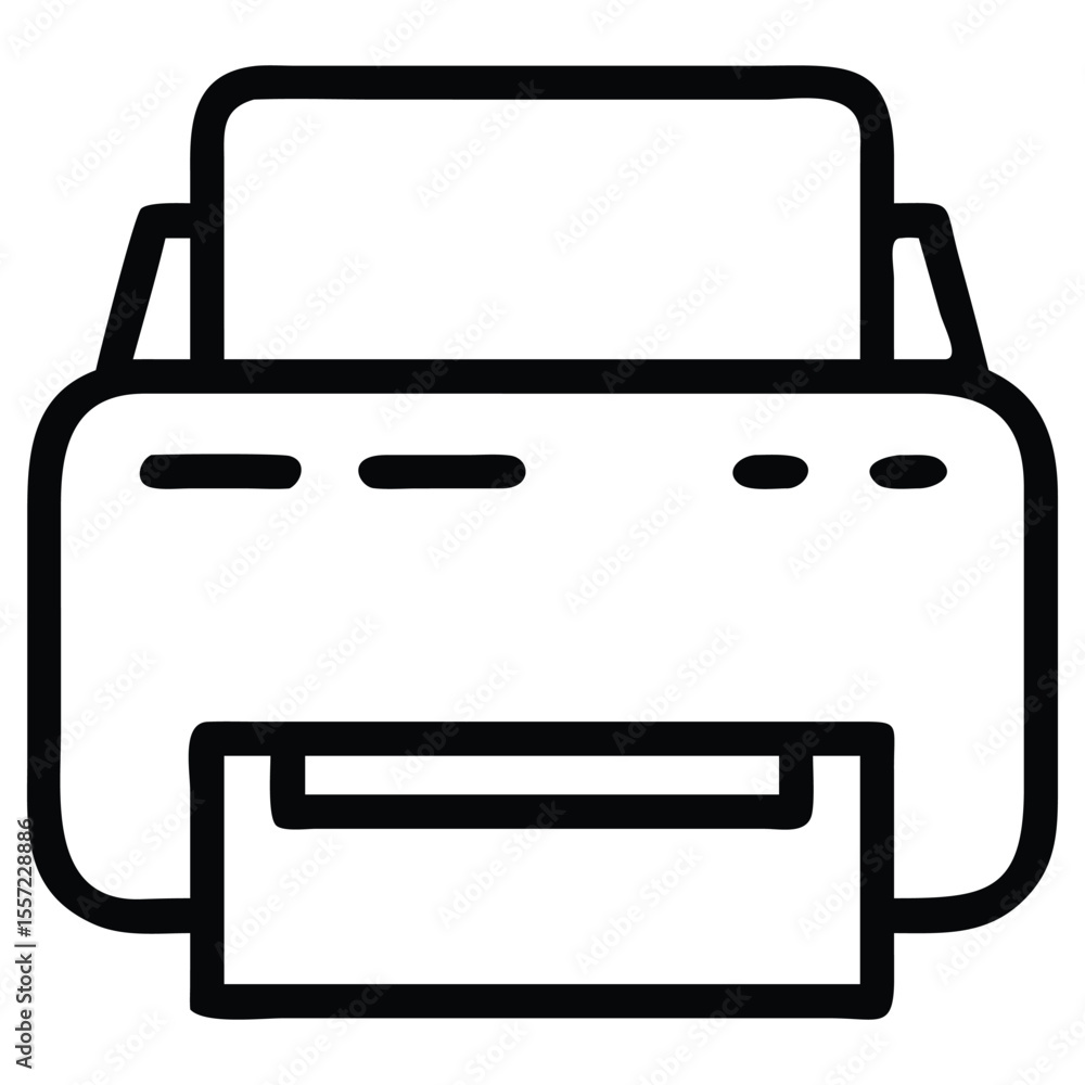 Poster office printer line illustration with paper for document output and printing