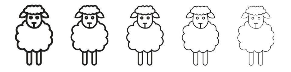 Sheep iconBlack linear bold and thin strokes set