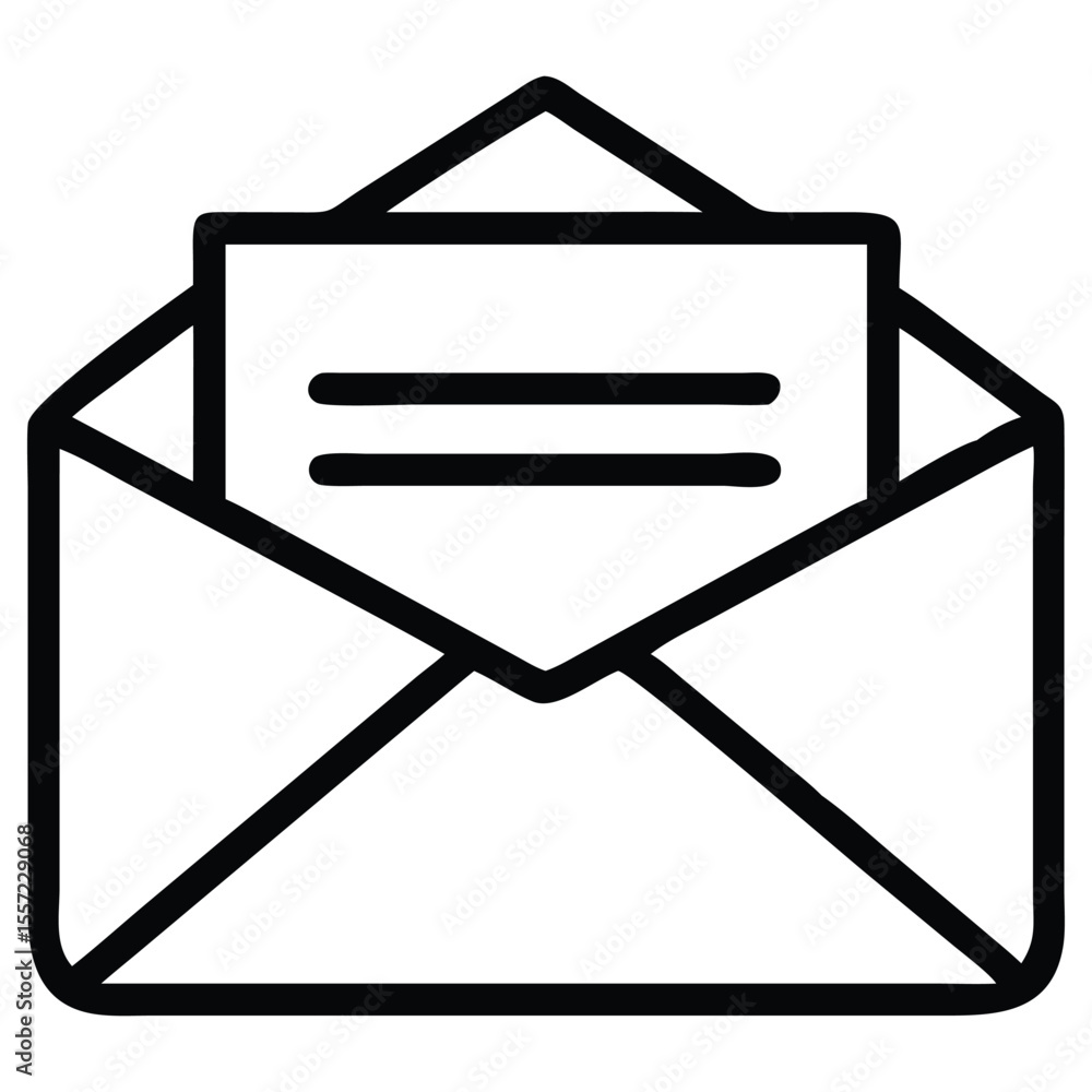 Poster open outline envelope with letter, linear icon style for message design