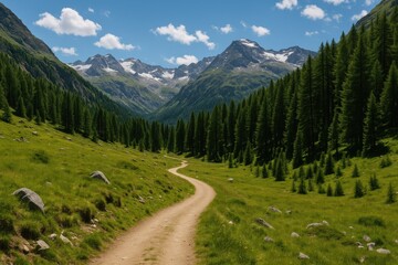 Fototapeta premium Mountain hiking path in a protected alpine region
