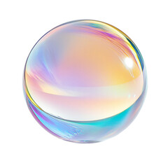 Transparent glass sphere with colorful iridescent gradient reflections and refractions in a minimalist modern abstract studio setting The spherical glass orb creates [Transparent Background PNG].