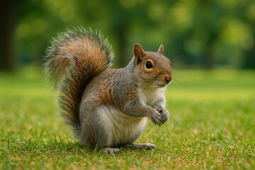 Obraz premium A lone squirrel captured in a peaceful park setting