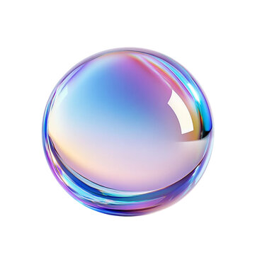 Transparent glass sphere with colorful iridescent gradient reflections and refractions in a minimalist modern abstract studio setting The spherical glass orb creates [Transparent Background PNG].