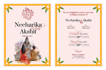 Indian traditional style wedding invitation card design 