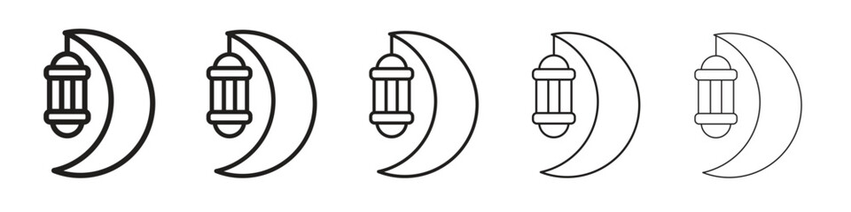 Ramadan Month iconBlack linear bold and thin strokes set