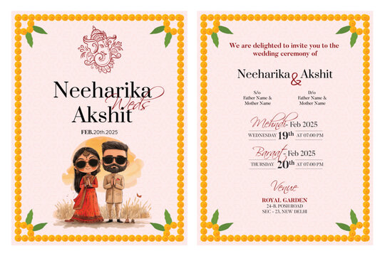 Indian traditional style wedding invitation card design 