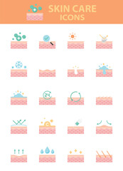 set of hair care icons, epidermis, follicle