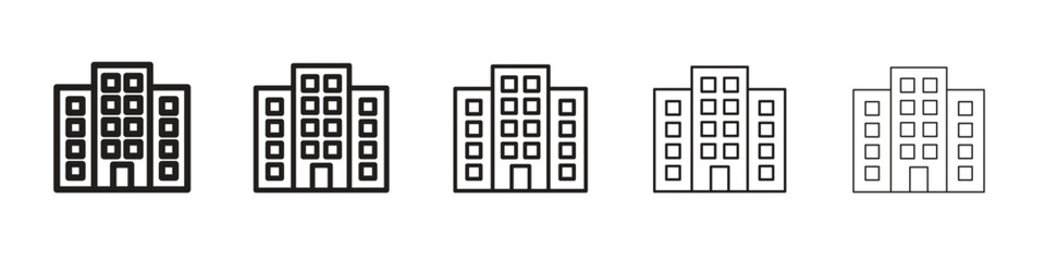 Office block iconBlack linear bold and thin strokes set