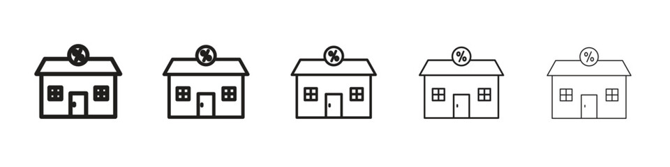 Mortgage rate iconBlack linear bold and thin strokes set