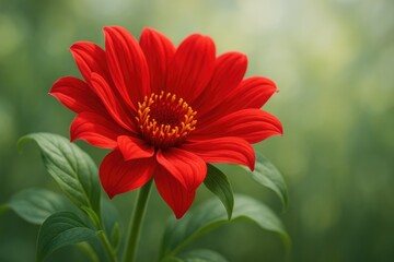 Stunning crimson blossom accompanied by foliage