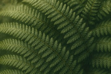 Detailed view of fern leaf textures against a rainy, dark green backdrop