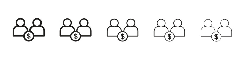 Joint account iconBlack linear bold and thin strokes set.