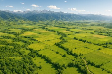 Fototapeta premium Bird's-eye perspective of the southeastern terrain of Central Asia