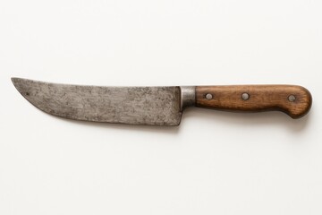 Vintage wooden-handled meat cutting tool on a plain white surface