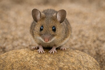 A tiny animal resting on a rugged, dirt-covered stone
