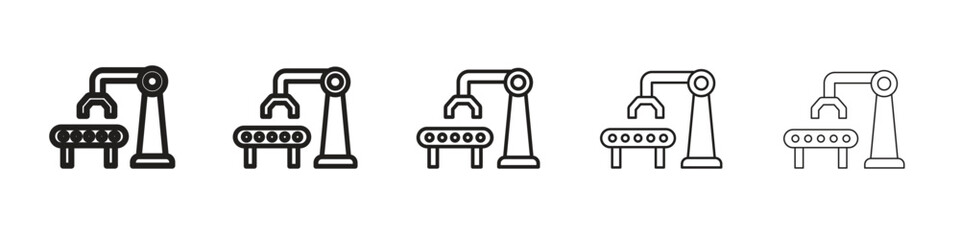 Industrial robot iconBlack linear bold and thin strokes set
