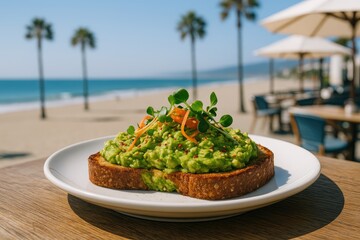 Creamy avocado spread on crispy bread slices
