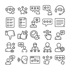 Collection of Customer Feedback and Satisfaction Icons in Line Art Style