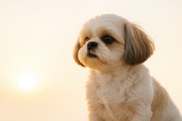 A Shihtzu dog relishing a morning sunrise