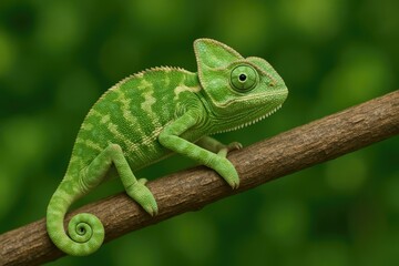 Obraz premium Young veiled chameleon resting on a branch in nature