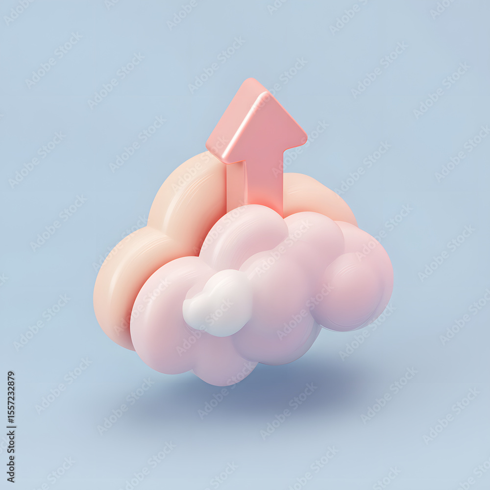 Poster pastel-colored cloud with an upward-pointing arrow, representing data upload.