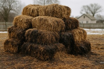 A pile of decayed hay on a rural farm