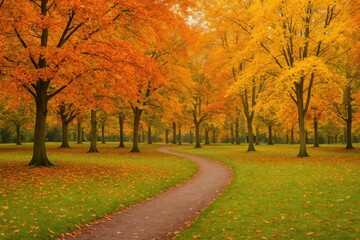 Fototapeta premium Autumn scenery featuring trees in a public park