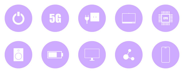 Technology Icons Set, Modern Technology Icons, Electronic Device Symbols Collection, Flat Digital Interface Icons on transparent background