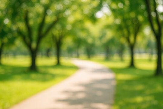 Abstract blurry pathway in a park with a bokeh backdrop