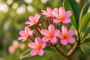Vibrant pink tropical blossoms with a sharp focus and a soft background