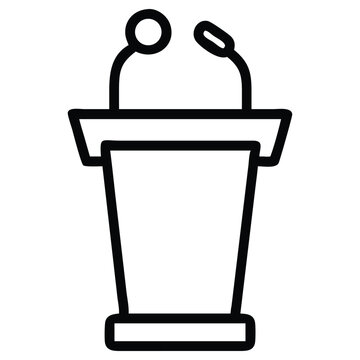recommend clip art: Podium with microphones line art for presentation and public speaking