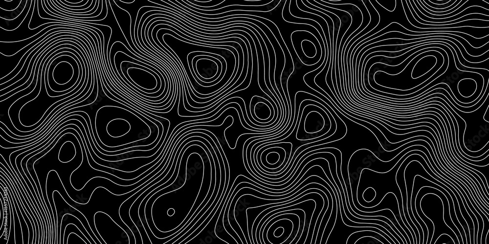 Poster black abstract topographic map with white contour lines design element for modern and minimal graphi