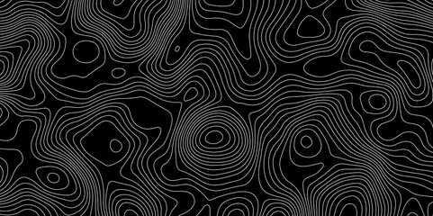 black abstract topographic map with white contour lines design element for modern and minimal graphic design.	