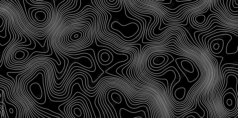 Poster black abstract topographic map with white contour lines design element for modern and minimal graphi