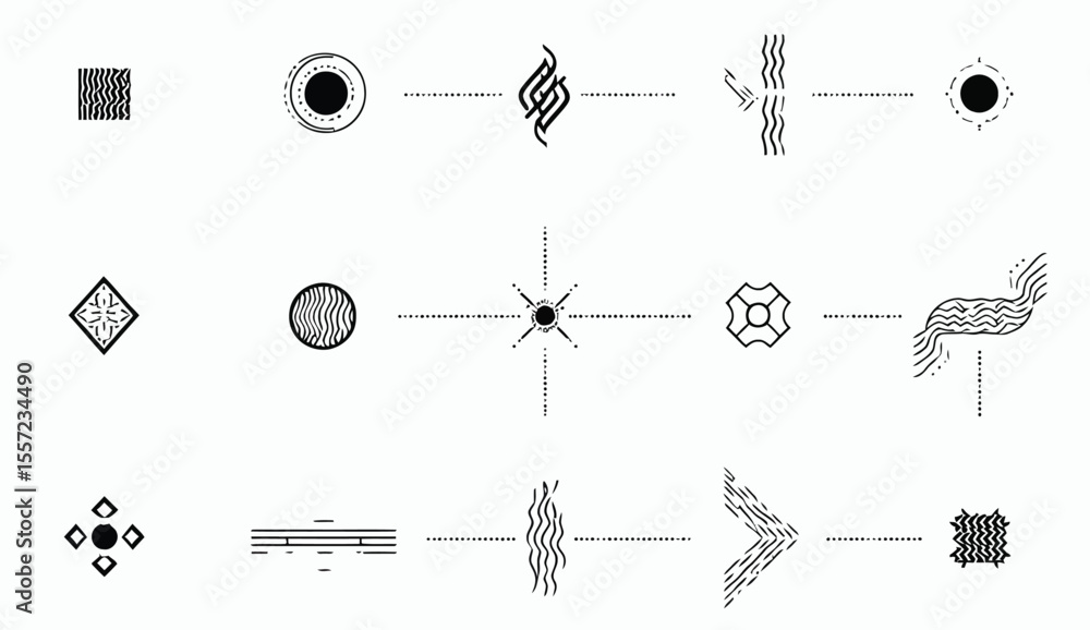 Poster minimalist black and white abstract pattern with geometric shapes and dotted lines