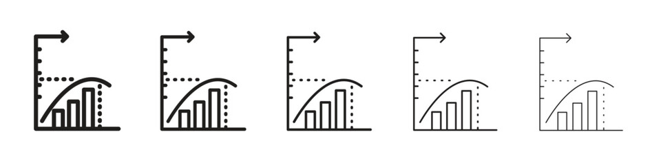 Diminishing returns iconBlack linear bold and thin strokes set