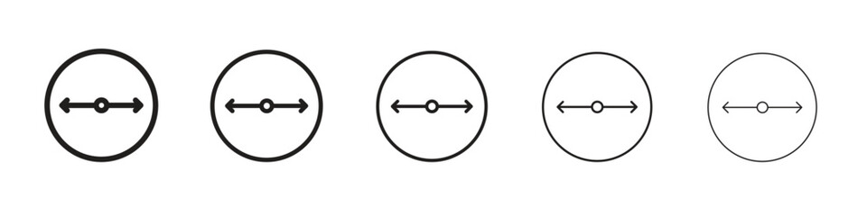 Diameter iconBlack linear bold and thin strokes set